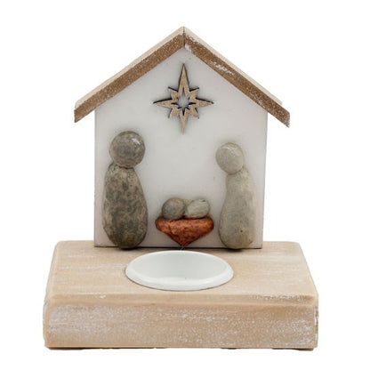 Front - Something Different Pebble Nativity Scene Tealight Holder