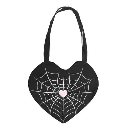 Front - Something Different Spiderweb Heart Satin Tote Bag