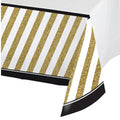 Front - Creative Converting Black And Gold Border Print Plastic Tablecover