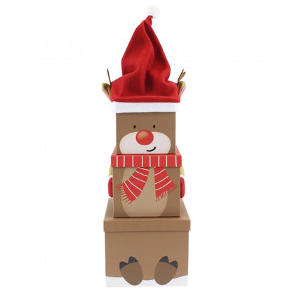 Front - Eurowrap Plush Reindeer Christmas Gift Boxes (Pack of 3)