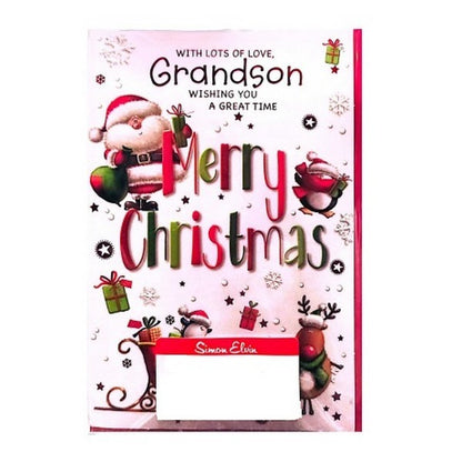 White-Red-Green - Front - Simon Elvin With Lots Of Love Grandson Santa Claus Christmas Card (Pack of 6)