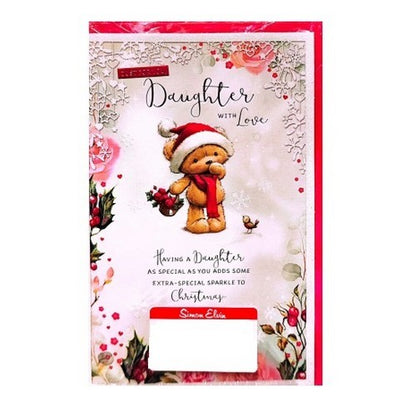 Front - Simon Elvin With Love Daughter Teddy Bear Christmas Card (Pack of 6)