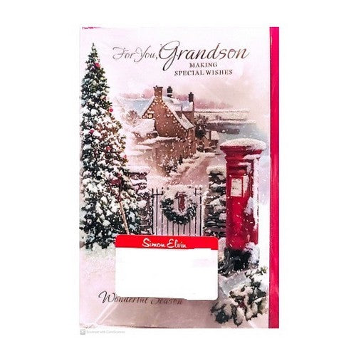 Front - Simon Elvin For You Grandson Postbox Christmas Card (Pack of 6)