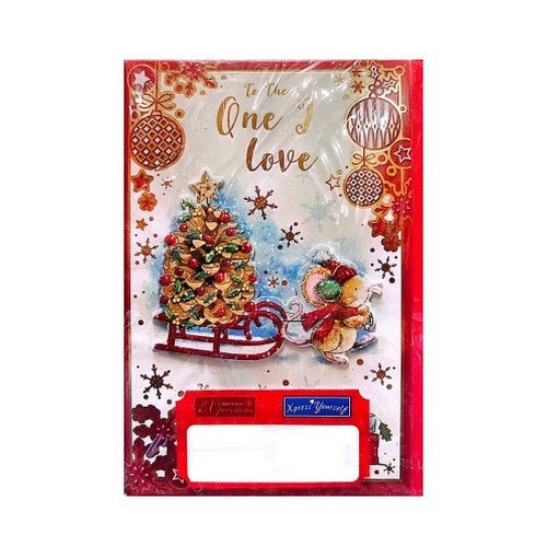 Red-White-Gold - Front - Simon Elvin One I Love Present Christmas Card (Pack of 6)
