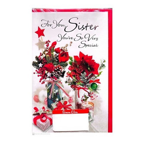 Front - Simon Elvin For You Sister Flowers Christmas Card (Pack of 6)