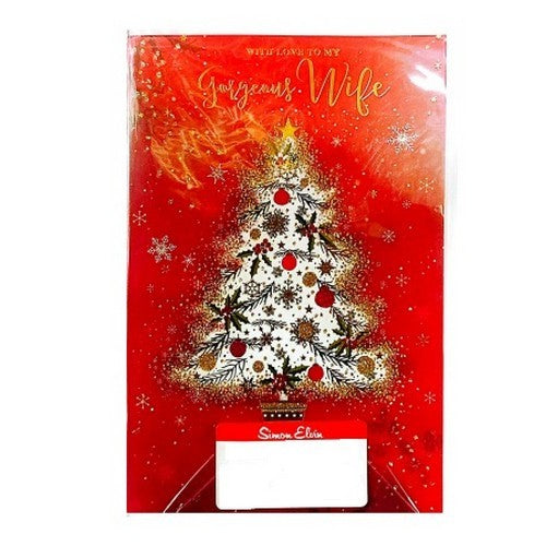 Red-White-Gold - Front - Simon Elvin With love To My Gorgeous Wife Bauble Christmas Card (Pack of 6)