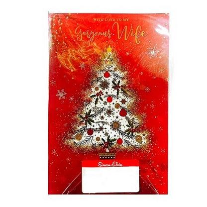 Red-White-Gold - Front - Simon Elvin With love To My Gorgeous Wife Bauble Christmas Card (Pack of 6)