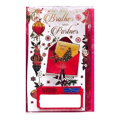 White-Red - Front - Simon Elvin For A Dear Brother And Partner Christmas Greetings Card (Pack of 6)