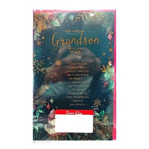 Front - Simon Elvin With Love Of You Grandson Christmas Greetings Card (Pack of 6)