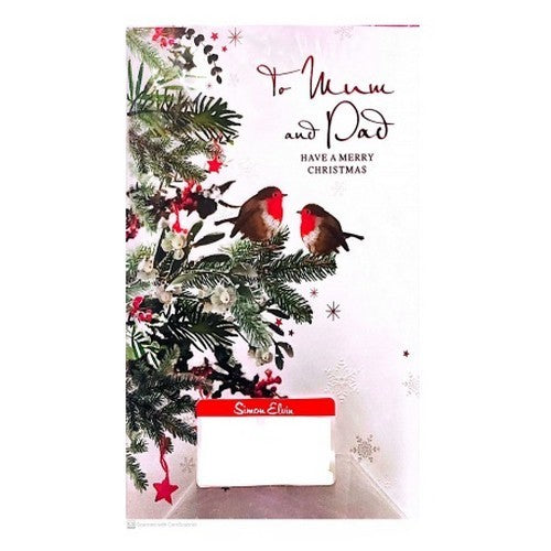 Front - Simon Elvin To Mum And Dad Birds Christmas Greetings Card (Pack of 6)