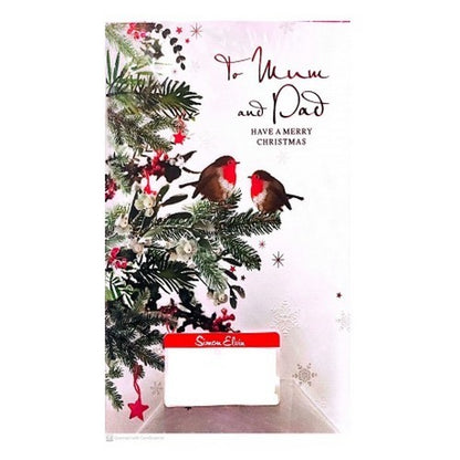 Front - Simon Elvin To Mum And Dad Birds Christmas Greetings Card (Pack of 6)