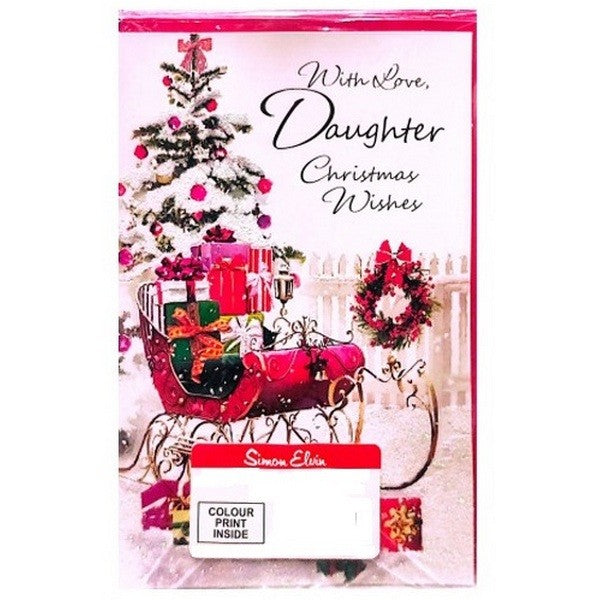 Front - Simon Elvin With Love Daughter Sleigh Christmas Card (Pack of 6)