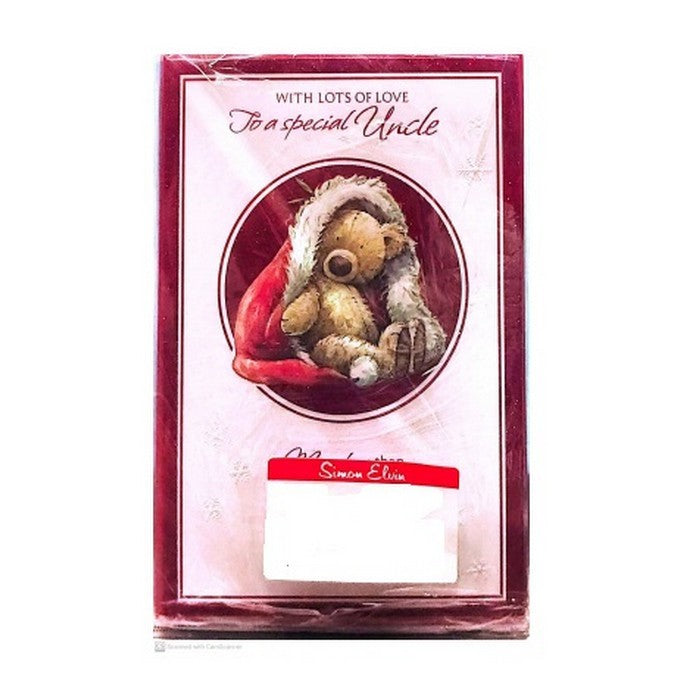 Maroon-Pink - Front - Simon Elvin With Lots Of Love Uncle Christmas Card (Pack of 12)