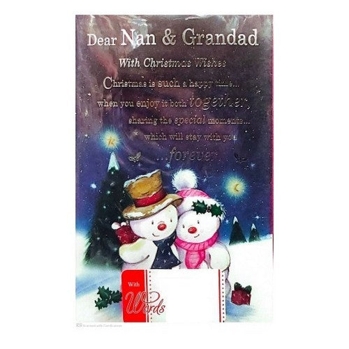 Front - Simon Elvin Nan And Grandad Snowman Christmas Card (Pack of 6)