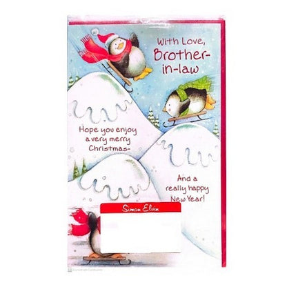 White-Blue-Red - Front - Simon Elvin With Love Brother In Law Skiing Scene Christmas Card (Pack of 12)