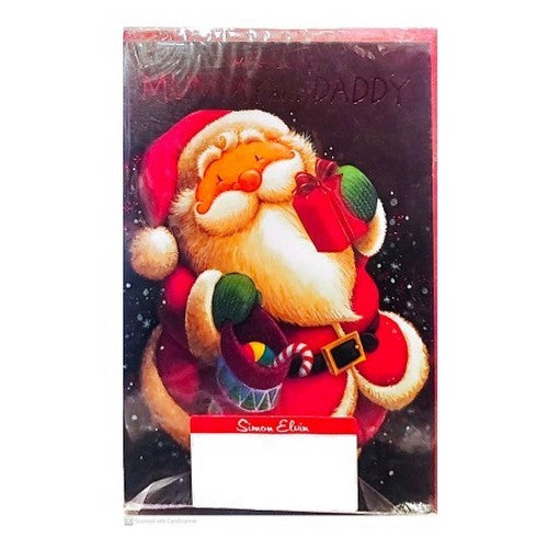 Red-Black-White - Front - Simon Elvin Mummy & Daddy Santa Claus Christmas Card (Pack of 12)