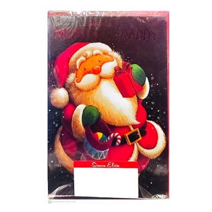 Red-Black-White - Front - Simon Elvin Mummy & Daddy Santa Claus Christmas Card (Pack of 12)