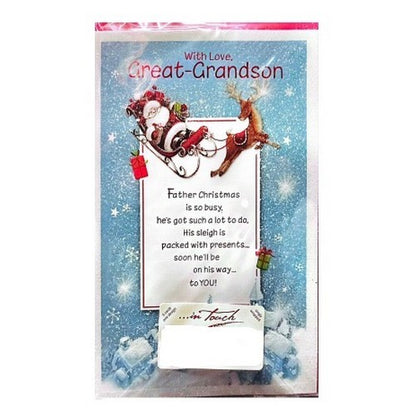Front - Simon Elvin With Love Great G Son Flying Santa Christmas Card (Pack of 6)