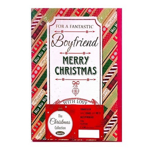 Red-White-Green - Front - Simon Elvin For A Fantastic Boyfriend Christmas Card (Pack of 12)