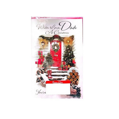 Red-White-Green - Front - Simon Elvin With Love Dad Christmas Scene Greetings Card (Pack of 6)