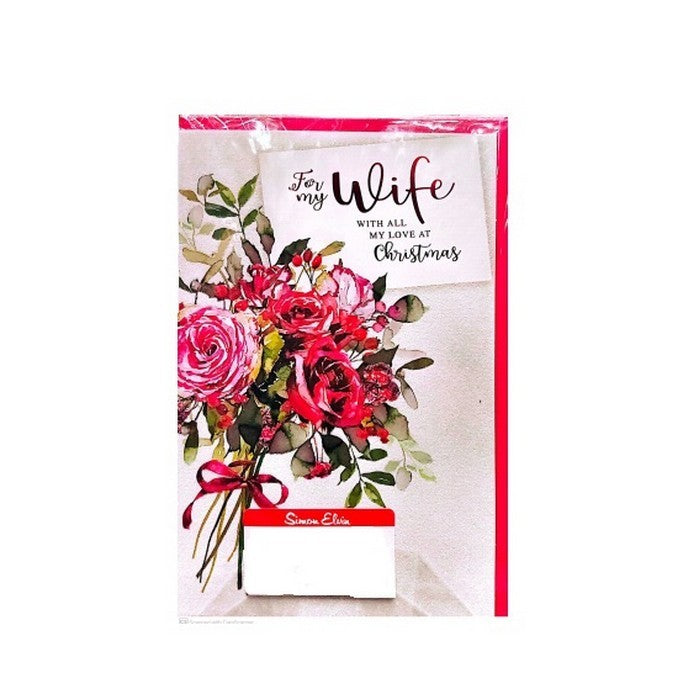 Red-White-Green - Front - Simon Elvin For My Wife Bouquet Christmas Card (Pack of 6)