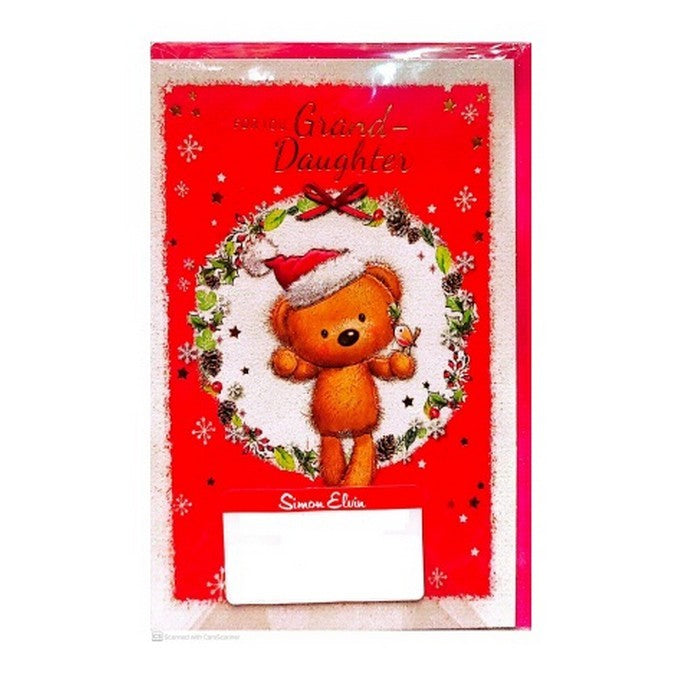 Red-White-Green - Front - Simon Elvin For You Grand Daughter Teddy Bear Christmas Card (Pack of 6)