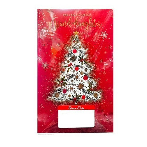 Red-White - Front - Simon Elvin Grand Daughter Tree Christmas Card (Pack of 6)