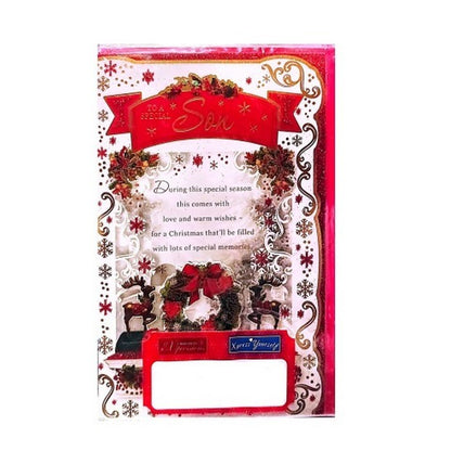Red-White-Gold - Front - Simon Elvin To A Special Son Christmas Card (Pack of 6)