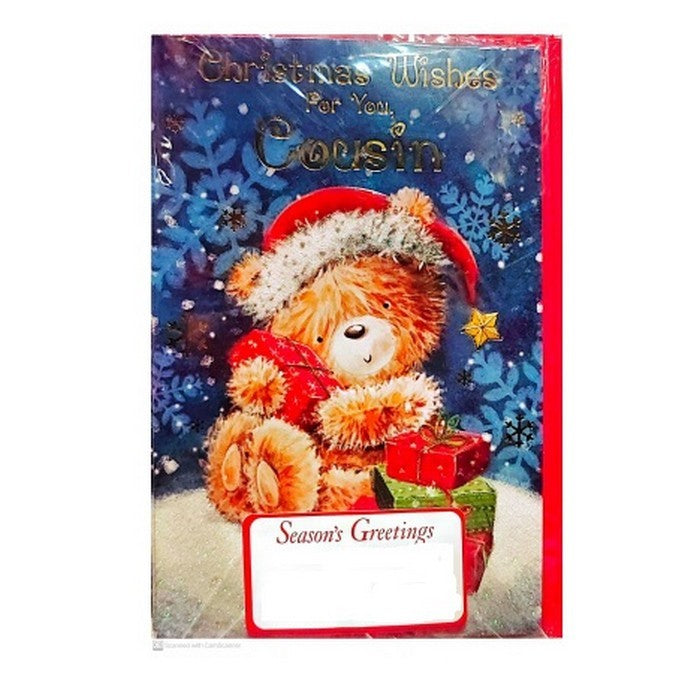 Blue-Brown-Red - Front - Simon Elvin Wishes For You Cousin Christmas Card (Pack of 6)