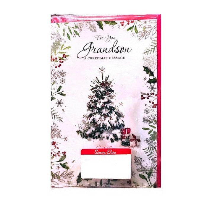 Front - Simon Elvin For You Grandson Leaves Christmas Card (Pack of 6)