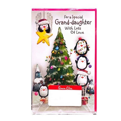 Front - Simon Elvin For A Special Grand Daughter Penguin Christmas Card (Pack of 6)