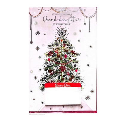 White-Green-Pink - Front - Simon Elvin For A Fabulous Grand Daughter Tree Christmas Card (Pack of 6)