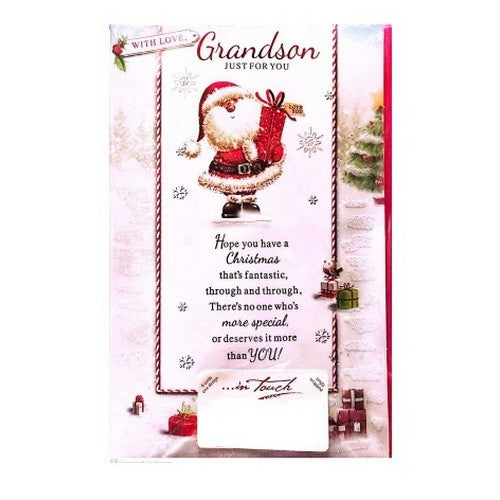 White-Red - Front - Simon Elvin Just For You Grandson Santa Claus Christmas Card (Pack of 6)