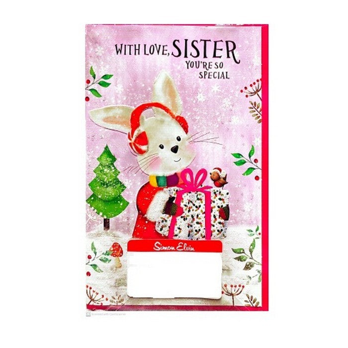 Front - Simon Elvin With Love Sister Rabbit Christmas Card (Pack of 6)