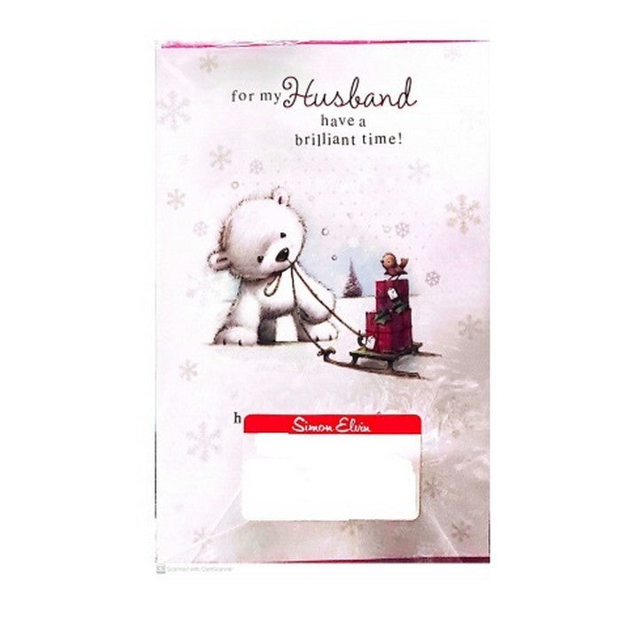 White - Front - Simon Elvin Have A Brilliant Time Husband Bear Christmas Card (Pack of 12)