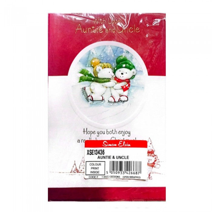 Front - Simon Elvin With Love Auntie And Uncle Skating Scene Christmas Card (Pack of 12)