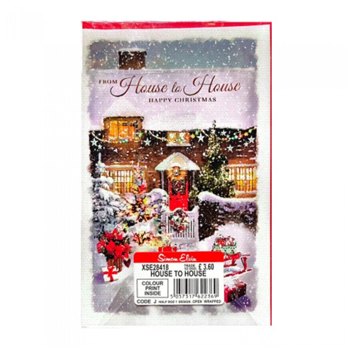 Front - Simon Elvin Happy Christmas House To House Winter Scene Christmas Card (Pack of 6)