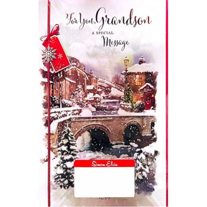 Front - Simon Elvin For You Grandson Snow Christmas Card (Pack of 6)