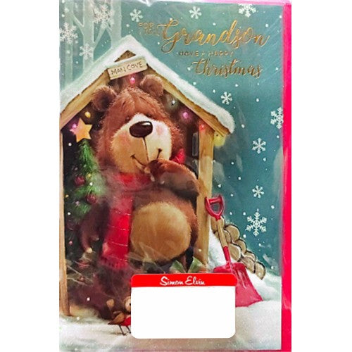 Front - Simon Elvin For You Grandson Teddy Bear Christmas Card (Pack of 6)