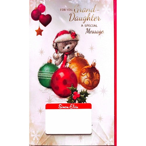 White-Red-Gold - Front - Simon Elvin For You Grand Daughter Bauble Christmas Card (Pack of 6)