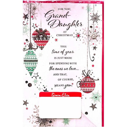 Front - Simon Elvin For You Grand Daughter Bauble Christmas Greetings Card (Pack of 6)