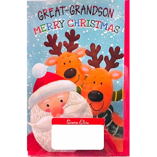 Front - Simon Elvin Merry Christmas Great Grandson Greetings Card (Pack of 6)