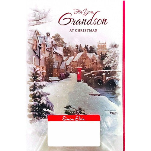 Front - Simon Elvin For You Grandson Snow Christmas Card (Pack of 6)