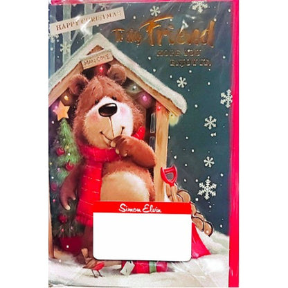 White-Blue-Brown - Front - Simon Elvin To My Friend Christmas Card (Pack of 6)