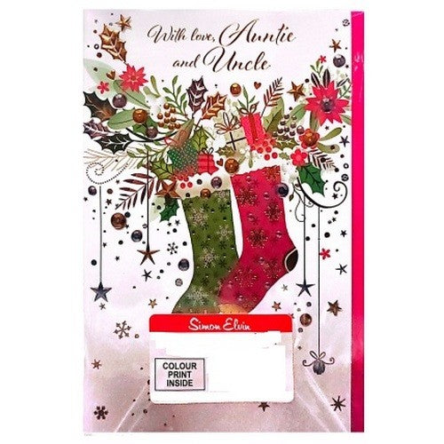Multicoloured - Front - Simon Elvin With Love Auntie And Uncle Stocking Christmas Card (Pack of 6)