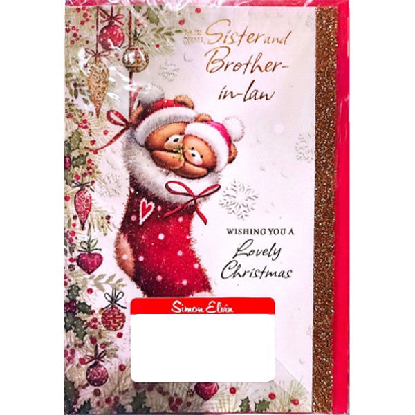 Red-White-Gold - Front - Simon Elvin For You Sister And Brother In Law Stocking Christmas Card (Pack of 6)