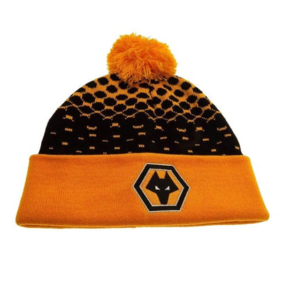 Front - Wolverhampton Wanderers FC Bobble Knitted Cuffed Beanie
