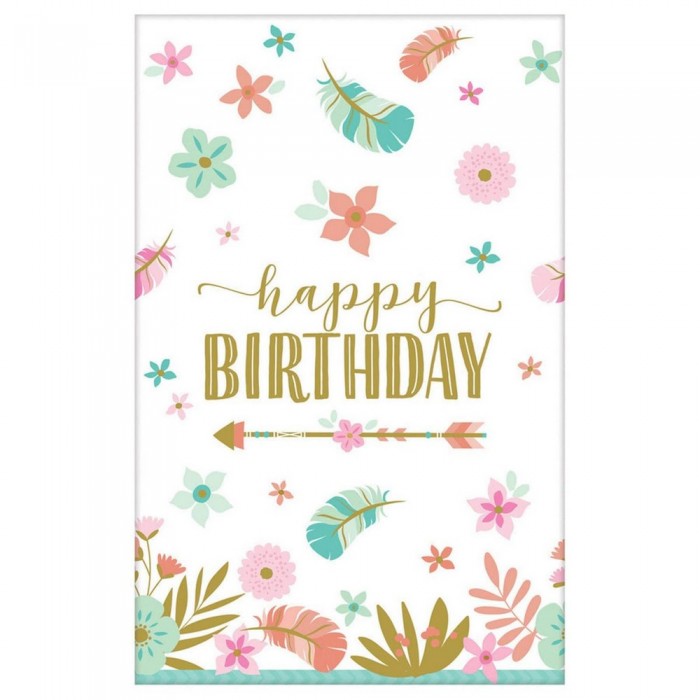 Front - Amscan Paper Boho Happy Birthday Party Table Cover