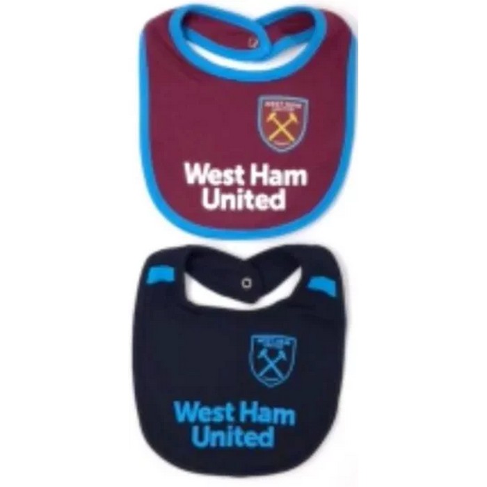 Claret-Sky Blue-Black - Front - West Ham United FC Baby Contrast Trim Bibs (Pack of 2)