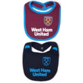 Claret-Sky Blue-Black - Front - West Ham United FC Baby Contrast Trim Bibs (Pack of 2)